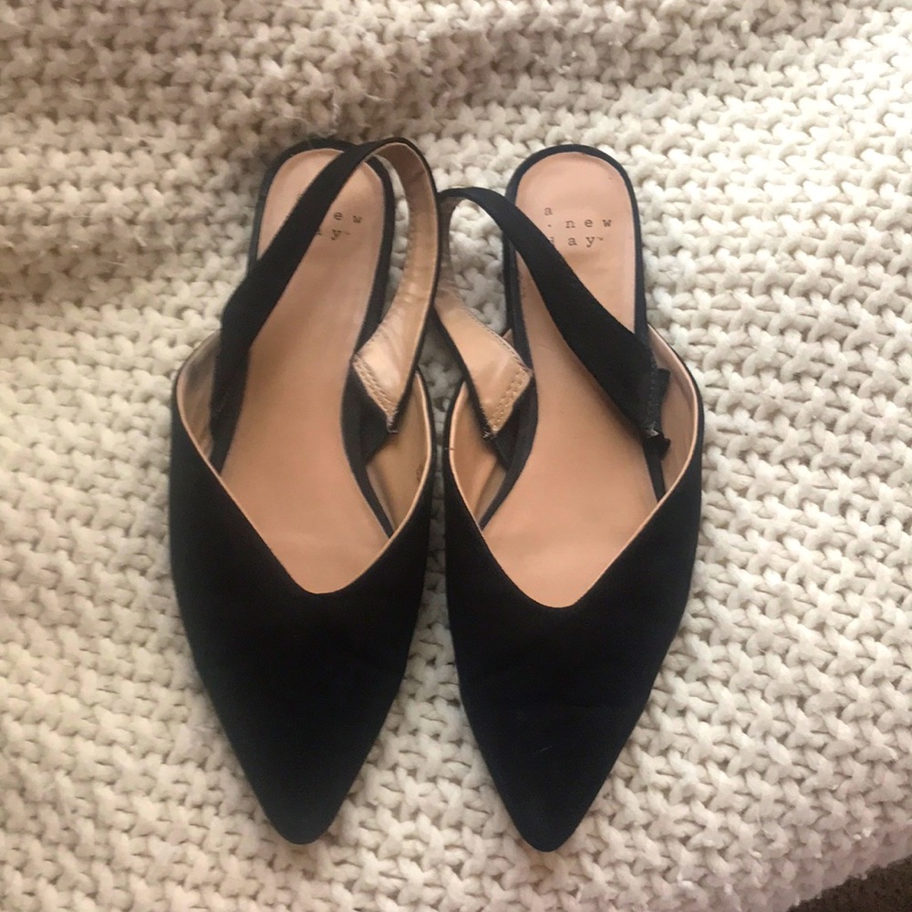 A New Day. Sling back ballet flats. Soft black suede. Size 6.5